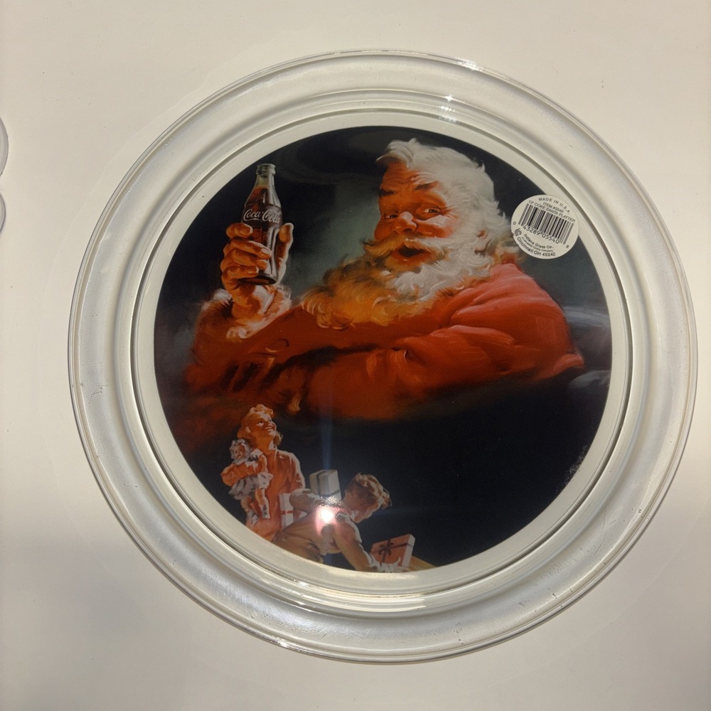 Vintage Coca-Cola Glass Platter 1993 Santa Claus Christmas Cookie Plate 13" Coke